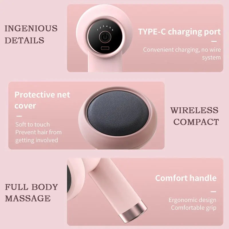 Portable Wireless Massage Gun for Neck, Waist & Shoulder Relief – Pink & White